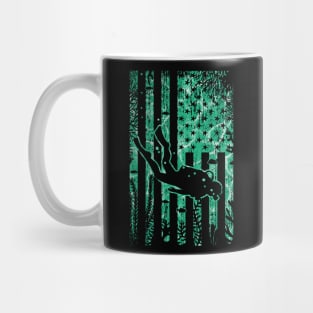 Scuba Diver American Flag Grunge Greens Vintage Diving Art Mug